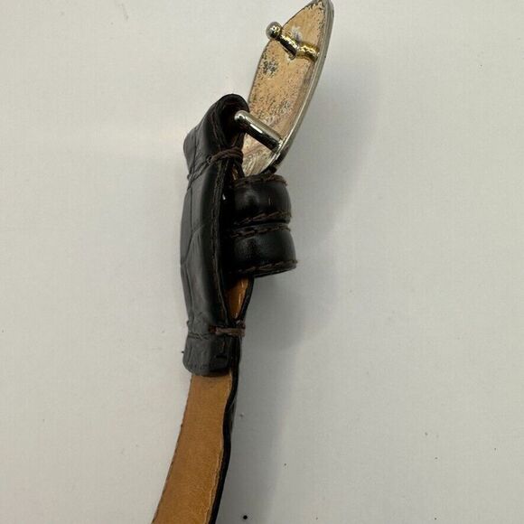 Kenneth Cole Belt Mens 30 Black Croc Embossed Italian Leather Silver Buckle - Picture 15 of 16